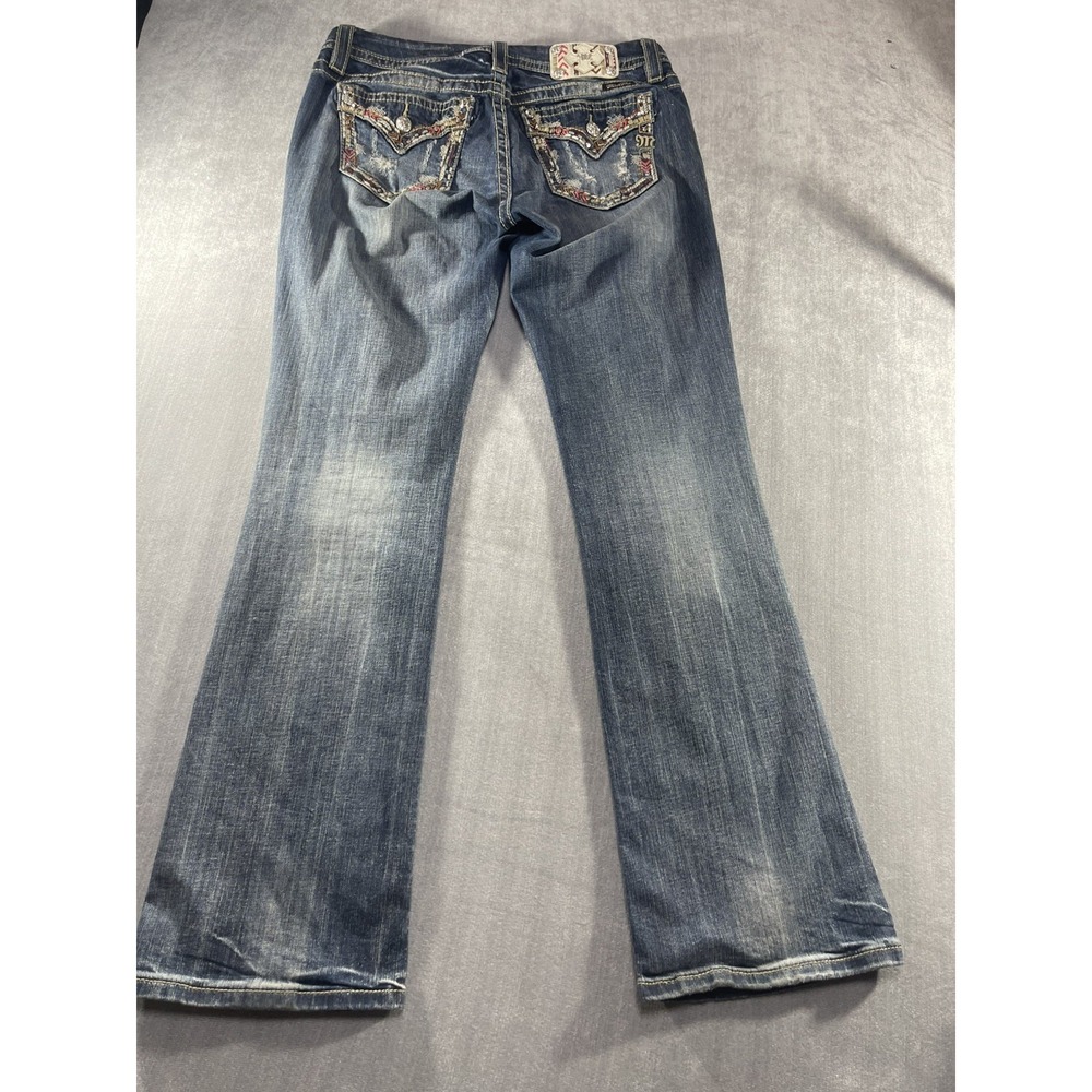 Miss Me Easy Boot Jeans Embellished Rhinestone Distressed Medium Wash Size 29